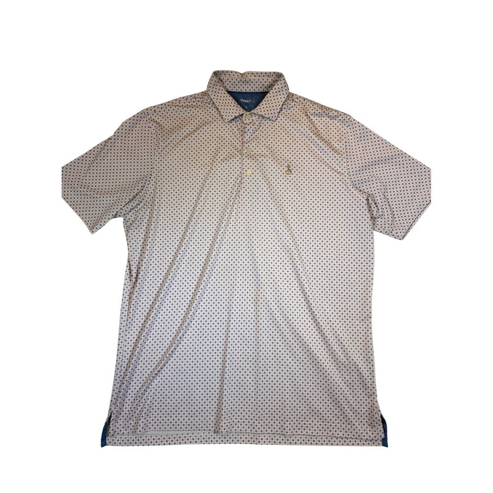 Johnnie O Mens L Short Sleeve Polo Shirt Geo Print Button Up Golf Casual